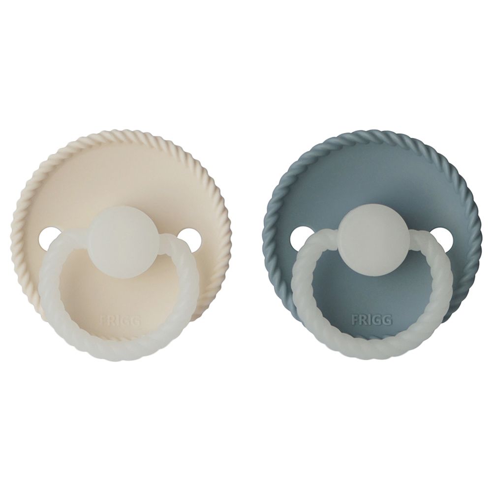 Frigg - Rope Silicone Pacifier 0-6M 2-Pack S1 - Stone Blue Night/Cream Night