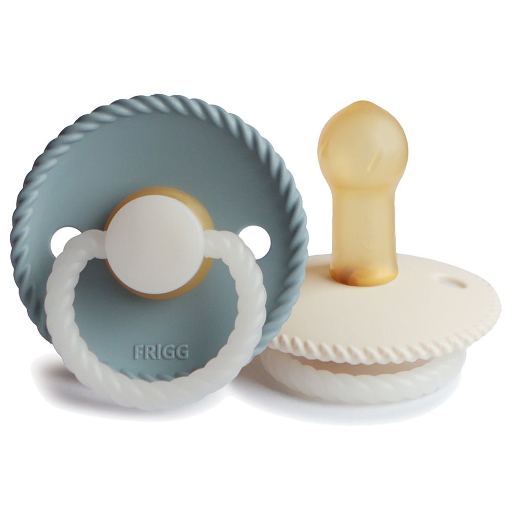 Frigg - Rope Latex Pacifier 6-18M 2-Pack S2 - Stone Blue Night/Cream Night