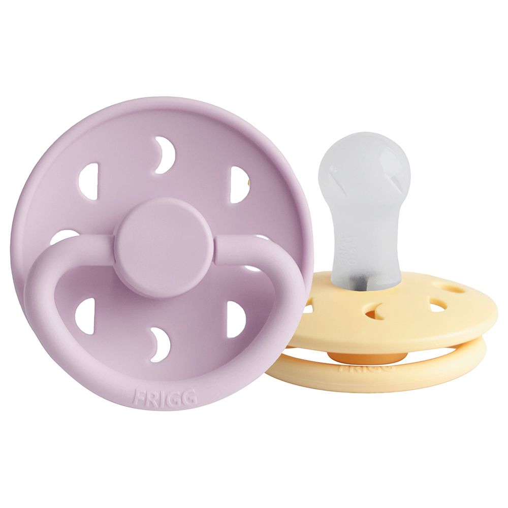 FRIGG - Moon Silicone Pacifier 0-6M 2-Pack S1 - Pale Daffodil/Soft Lilac