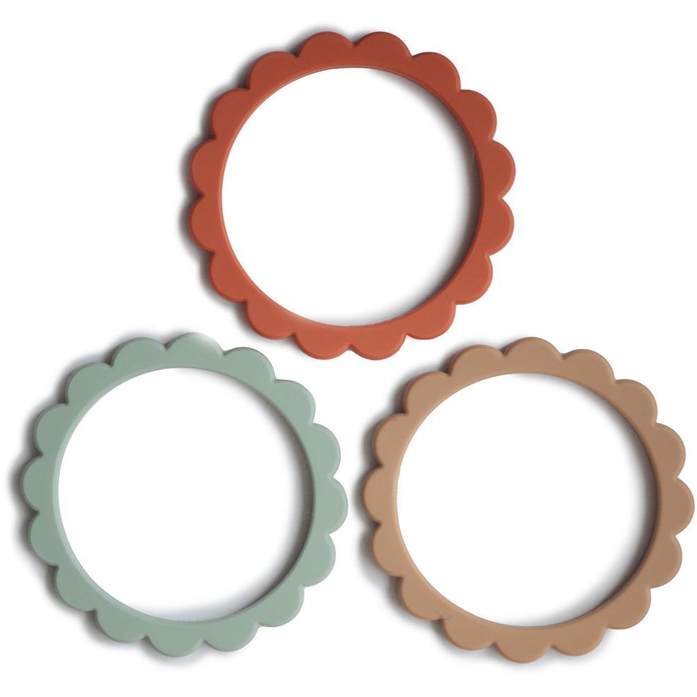 Mushie - Flower Bracelet 3-Pack - Cambridge Blue/Clementine/Natural