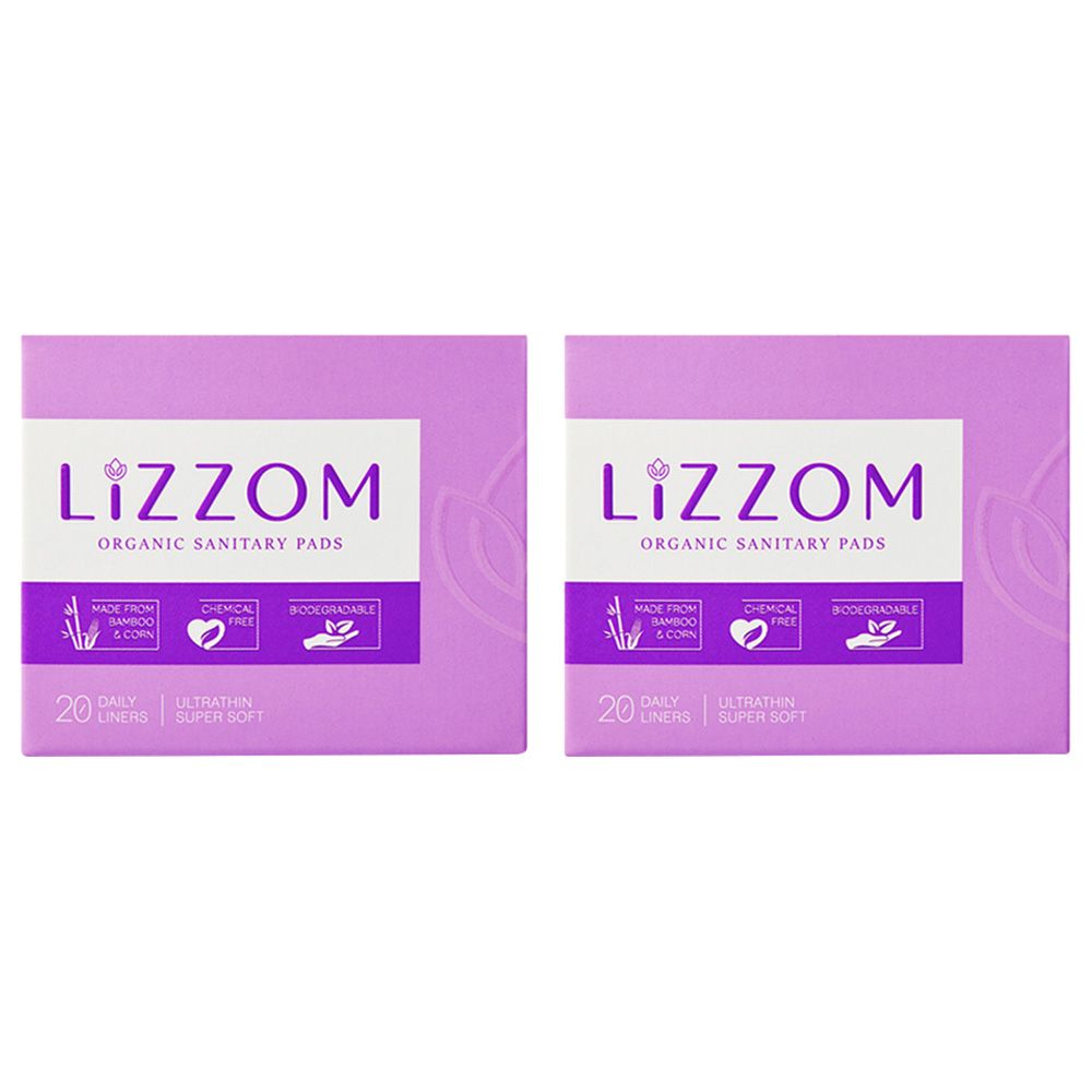 Lizzom Organic Ultrathin Daily Liners 40 Liners, Saver Pack of 2 (Biodegradable)