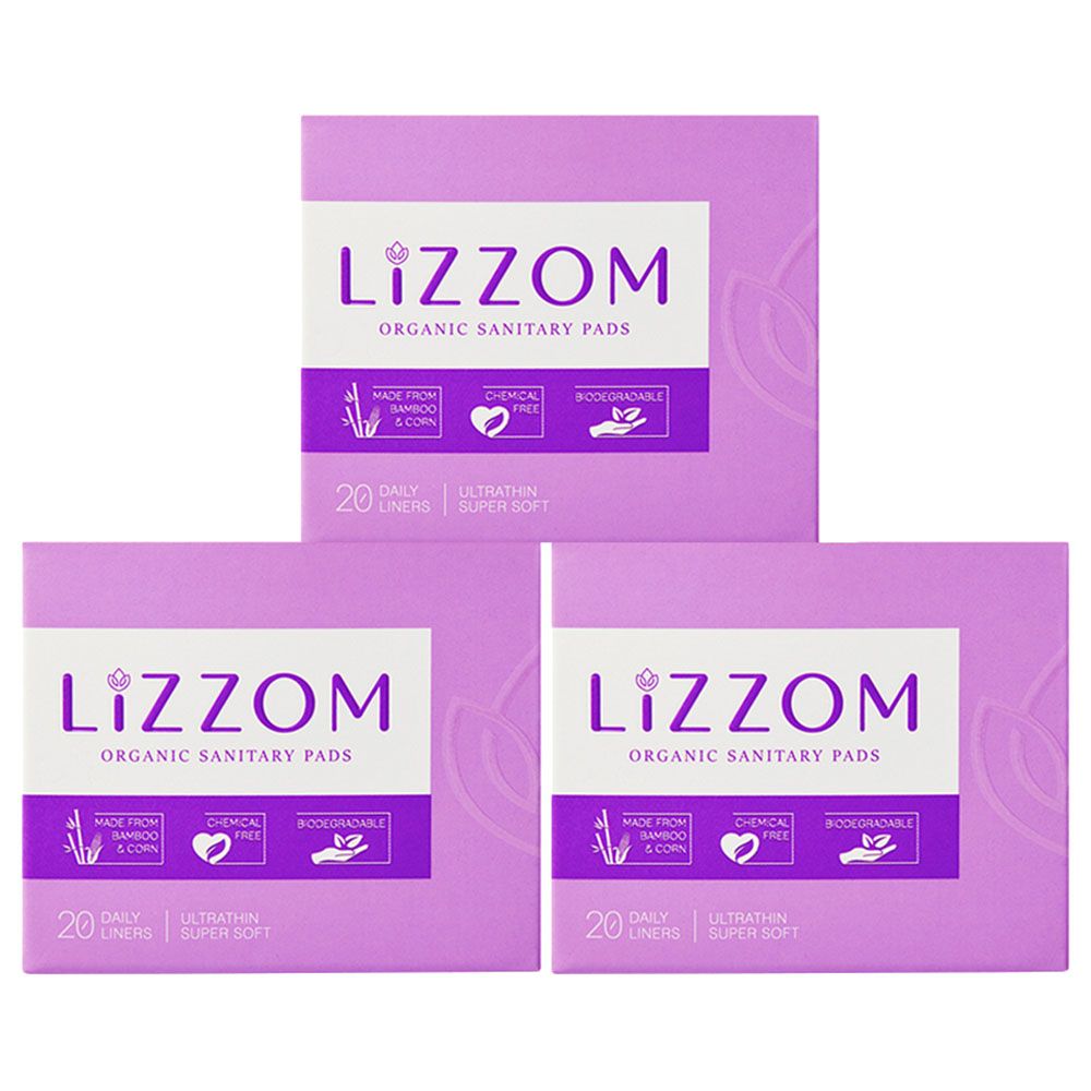 Lizzom Organic Ultrathin Daily Liners 60 Liners, Saver Pack of 3 (Biodegradable)