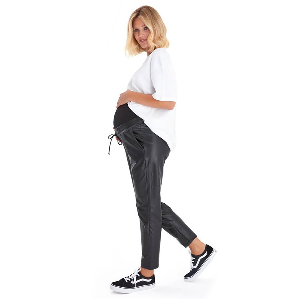 Accouchee - Comfy Cool Leather Look Pants - Black