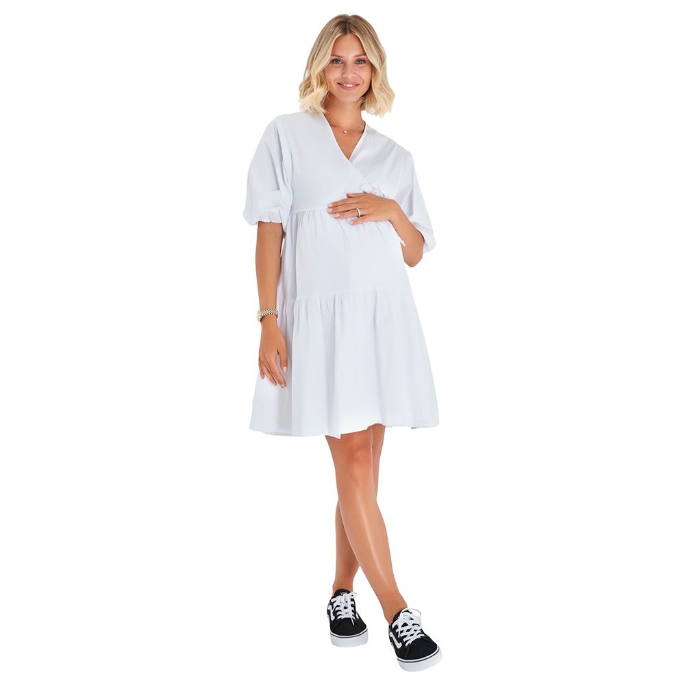 Accouchee - Waterfall Dress For Pregnancy/Nursing - White