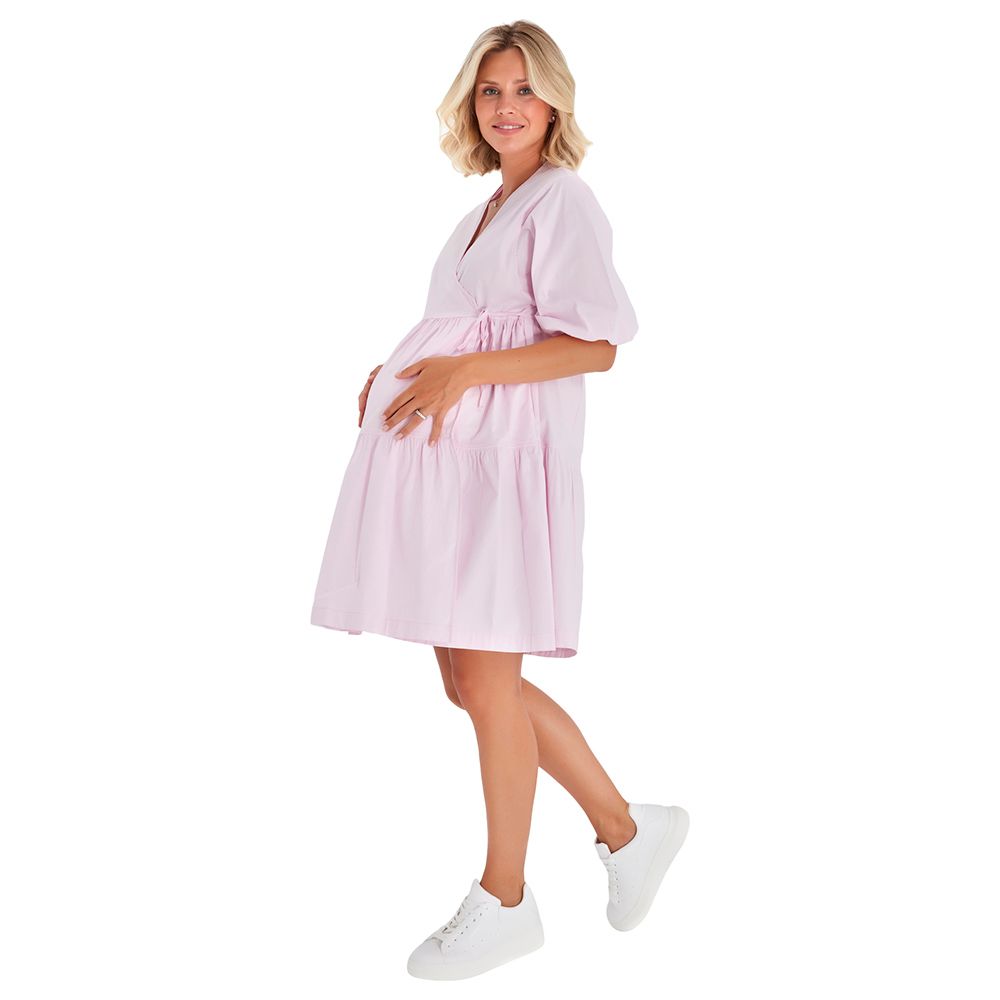 Accouchee Waterfall Dress For Pregnancy/Nursing - Light Pink