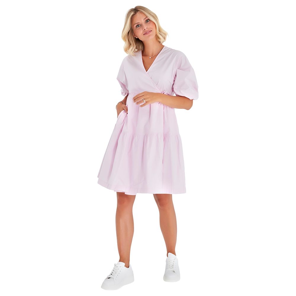 Accouchee Waterfall Dress For Pregnancy/Nursing - Light Pink