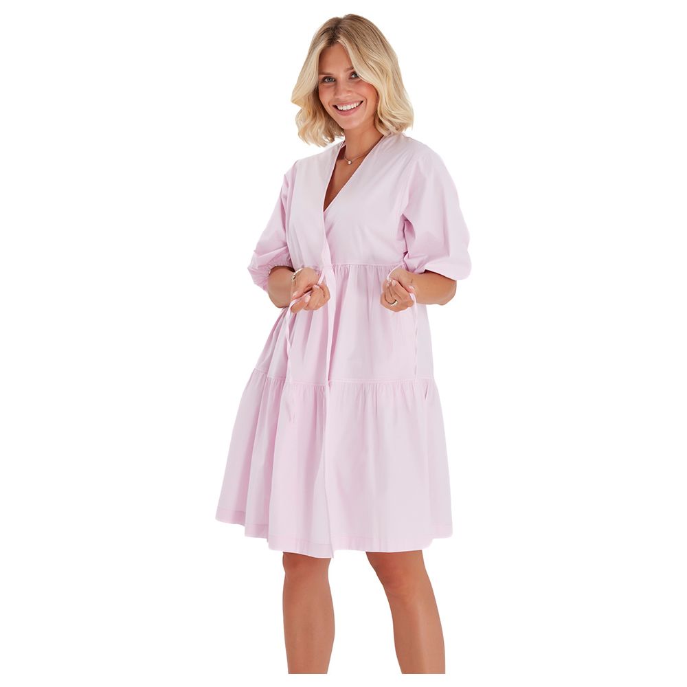 Accouchee Waterfall Dress For Pregnancy/Nursing - Light Pink