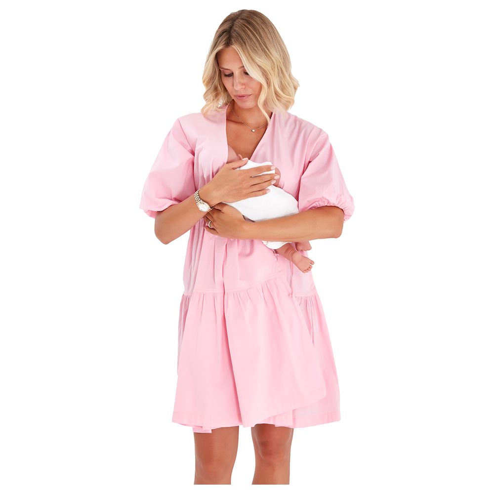 Accouchee - Waterfall Dress For Pregnancy/Nursing - Pink