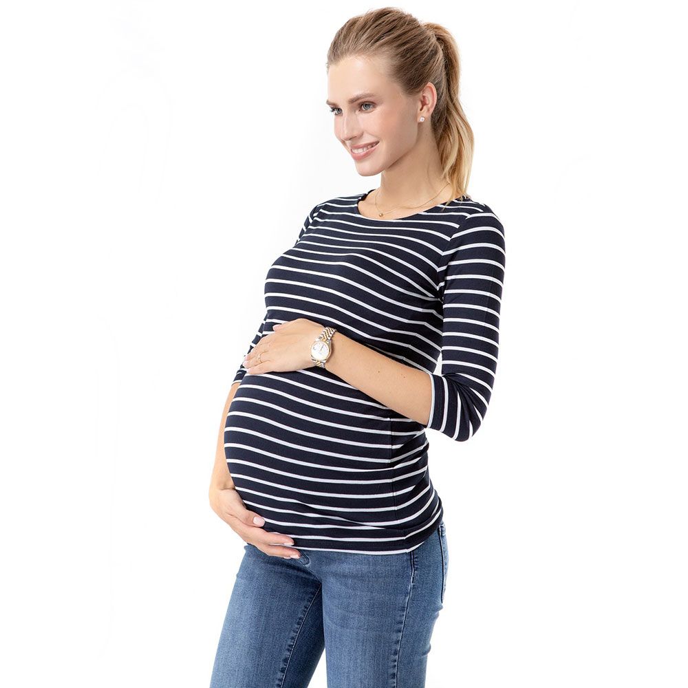 Accouchee Naval Top for Pregnancy/Nursing - Navy Blue White