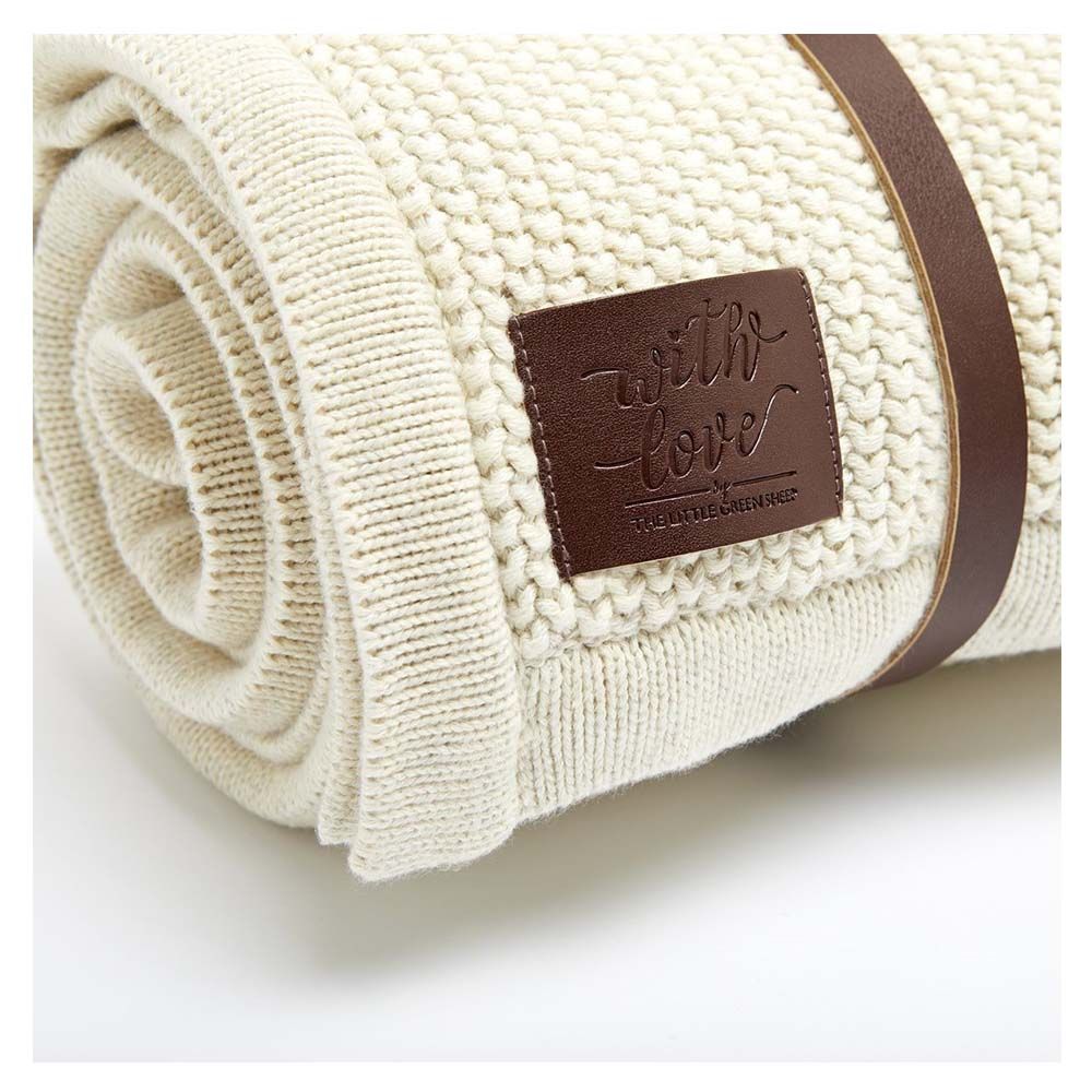 Organic Knitted Fleece Baby Blanket Linen - Beige