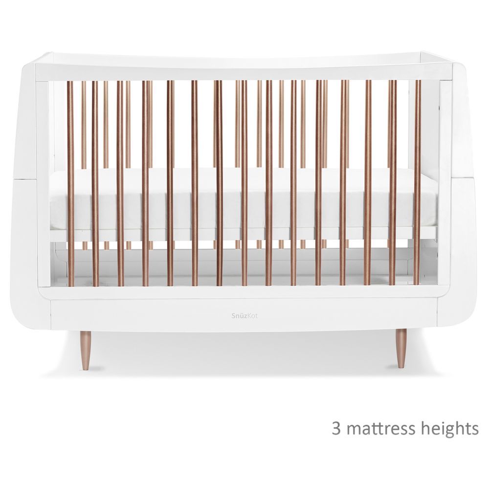 Snuz - Kot Skandi Wood Cot Bed W/ 3 Mattress Height - Rose Gold