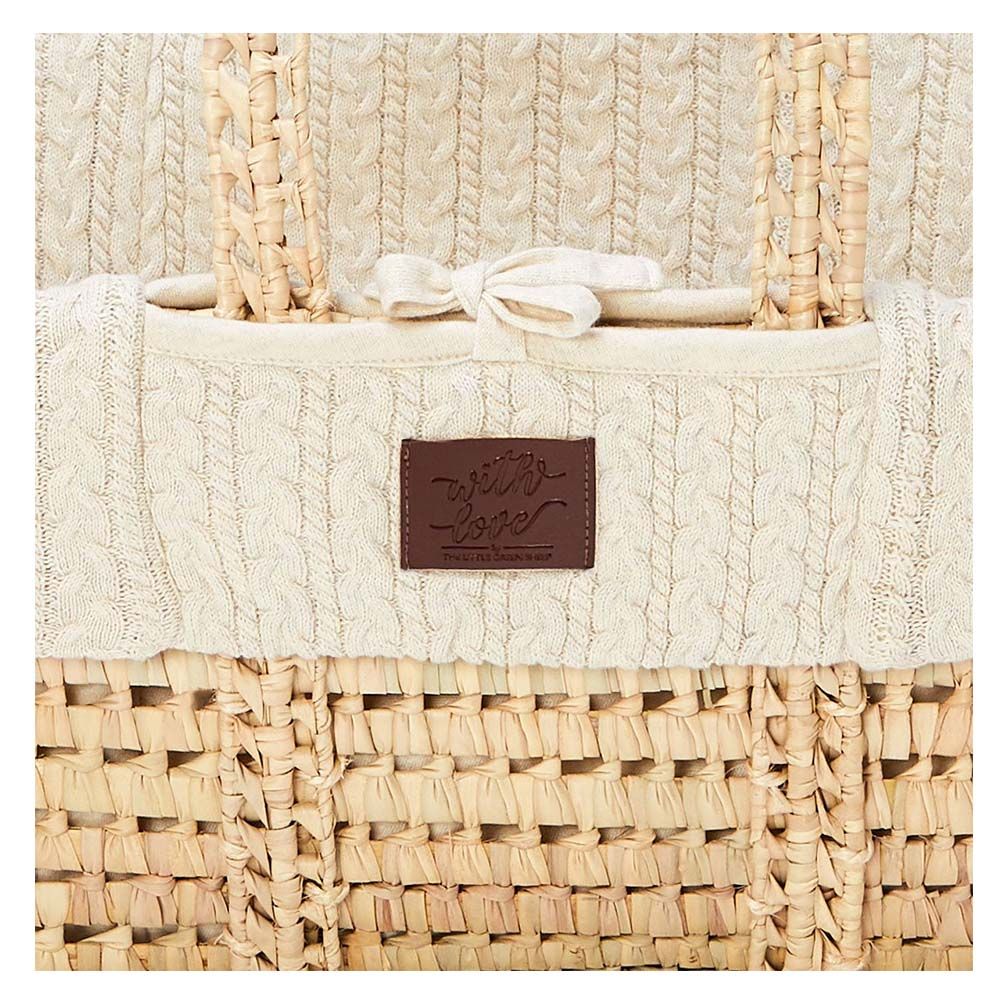 The Little Green Sheep - Natural Knitted Moses Basket & Mattress Linen - Beige