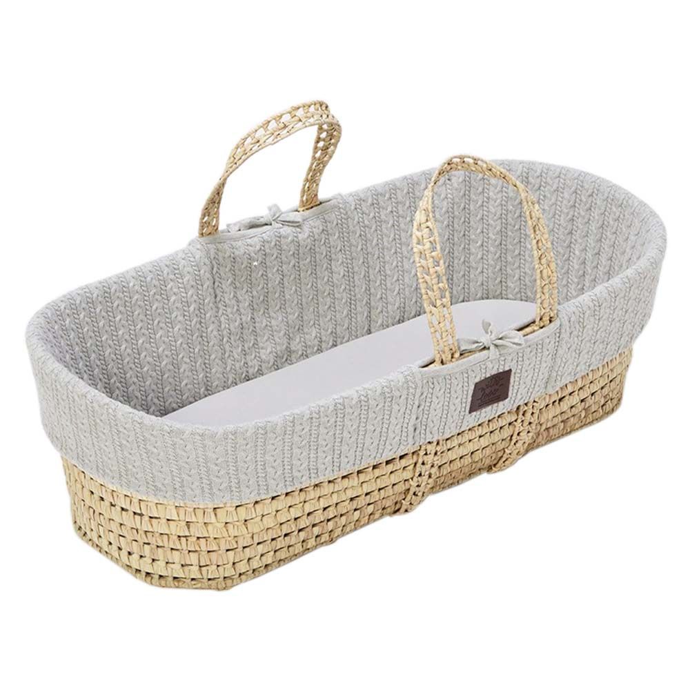 Natural Knitted Moses Basket & Mattress Dove - Grey