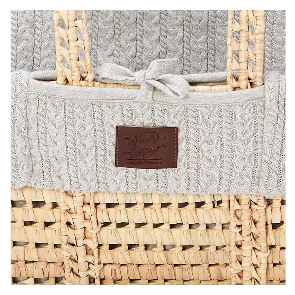 Natural Knitted Moses Basket & Mattress Dove - Grey