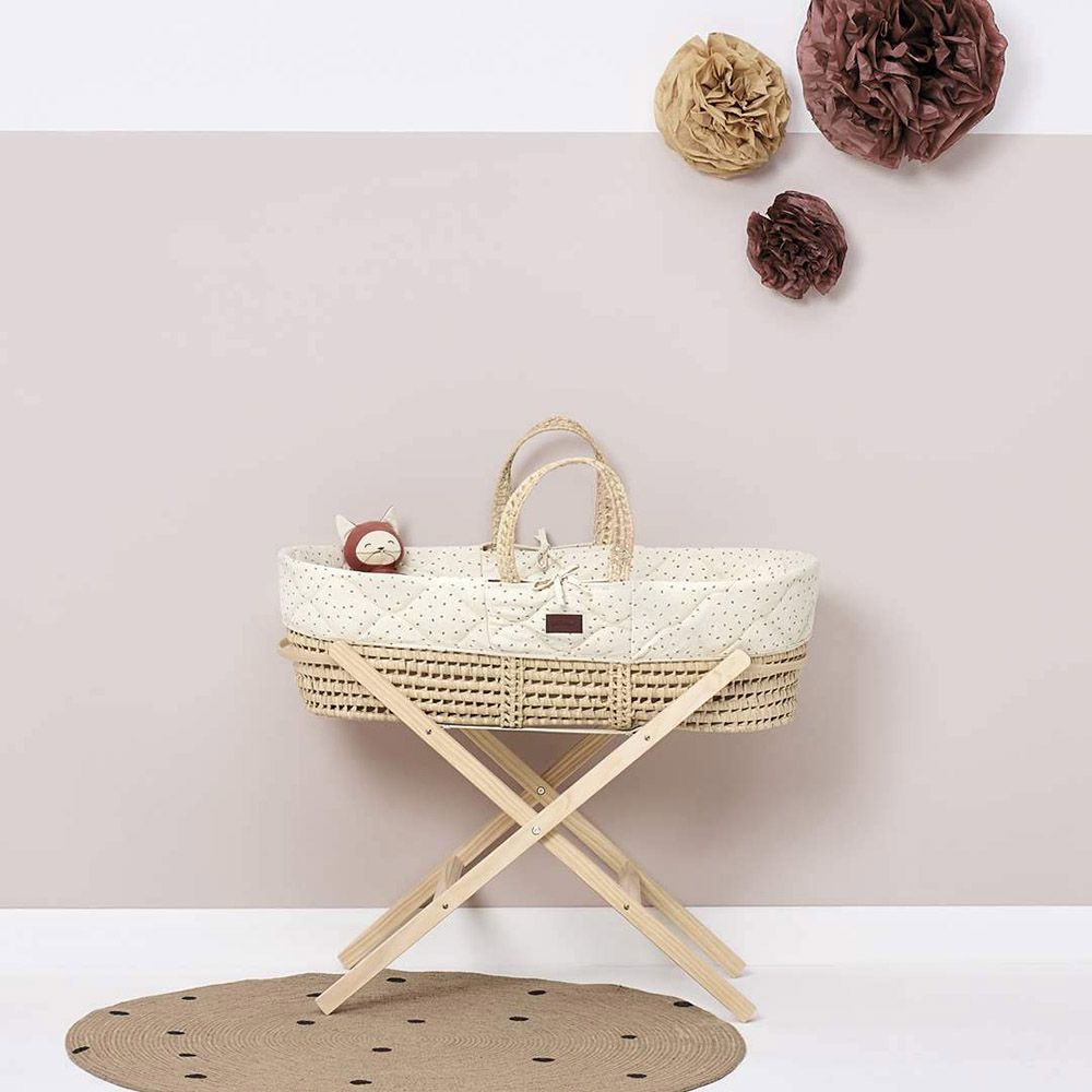 The Little Green Sheep - Moses Basket & Mattress, Linen Rice