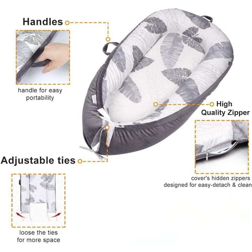 Little Story - Soft Breathable Newborn Lounger Bed - Feather Grey