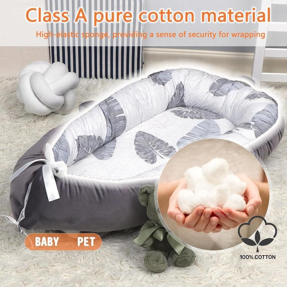 Little Story - Soft Breathable Newborn Lounger Bed - Feather Grey