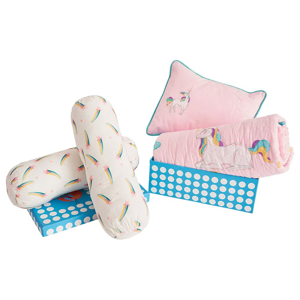 Little West Street Unicorns Gift Set-4pcs With Quilt - Pink