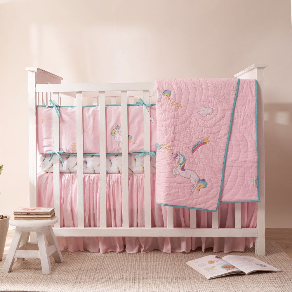 Little West Street - Unicorns Baby/Toddler Quilt - Pink