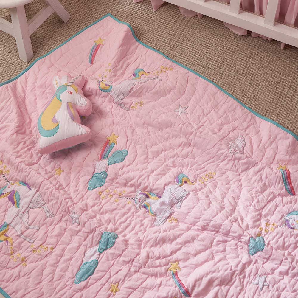 Little West Street - Unicorns Baby/Toddler Quilt - Pink