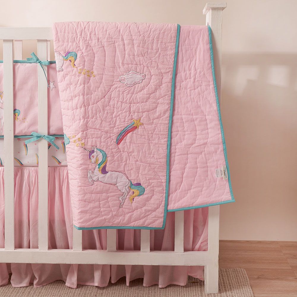 Little West Street - Unicorns Baby/Toddler Quilt - Pink