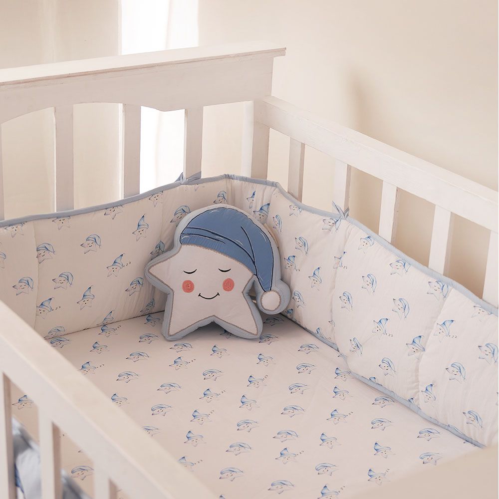 Little West Street - Organic Sleepy Star Blue Crib Sheet 30 x 30cm