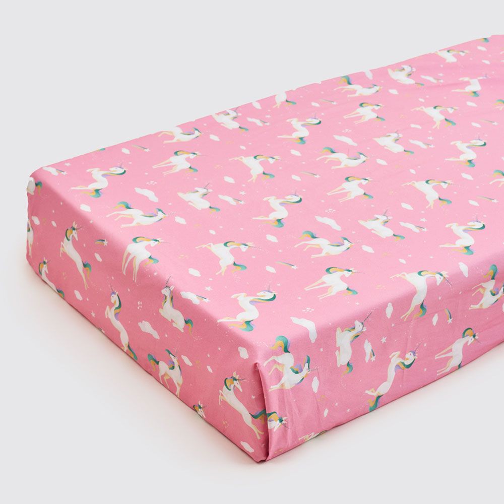 Little West Street - Organic Unicorns Pink Crib Sheet - Pink