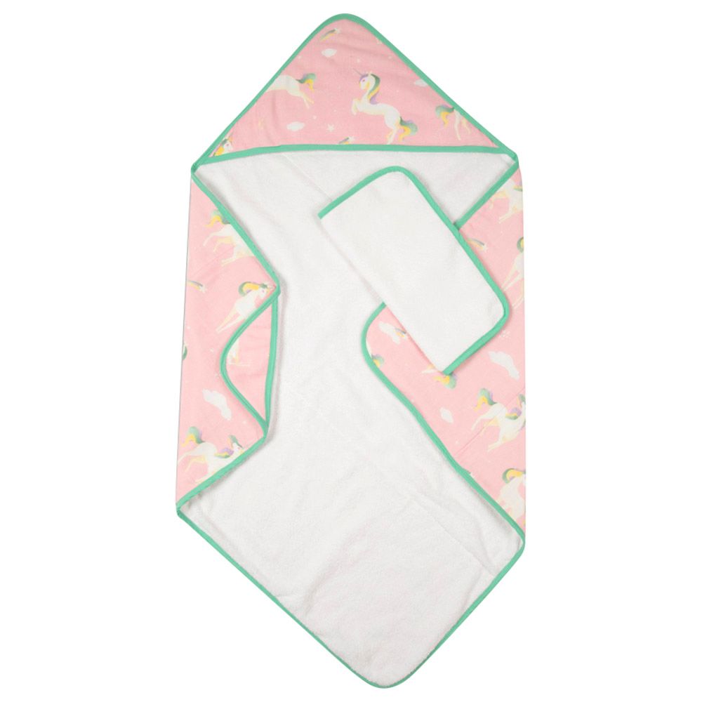 Little West Street - Unicorns Muslin Hooded Towel - Pink