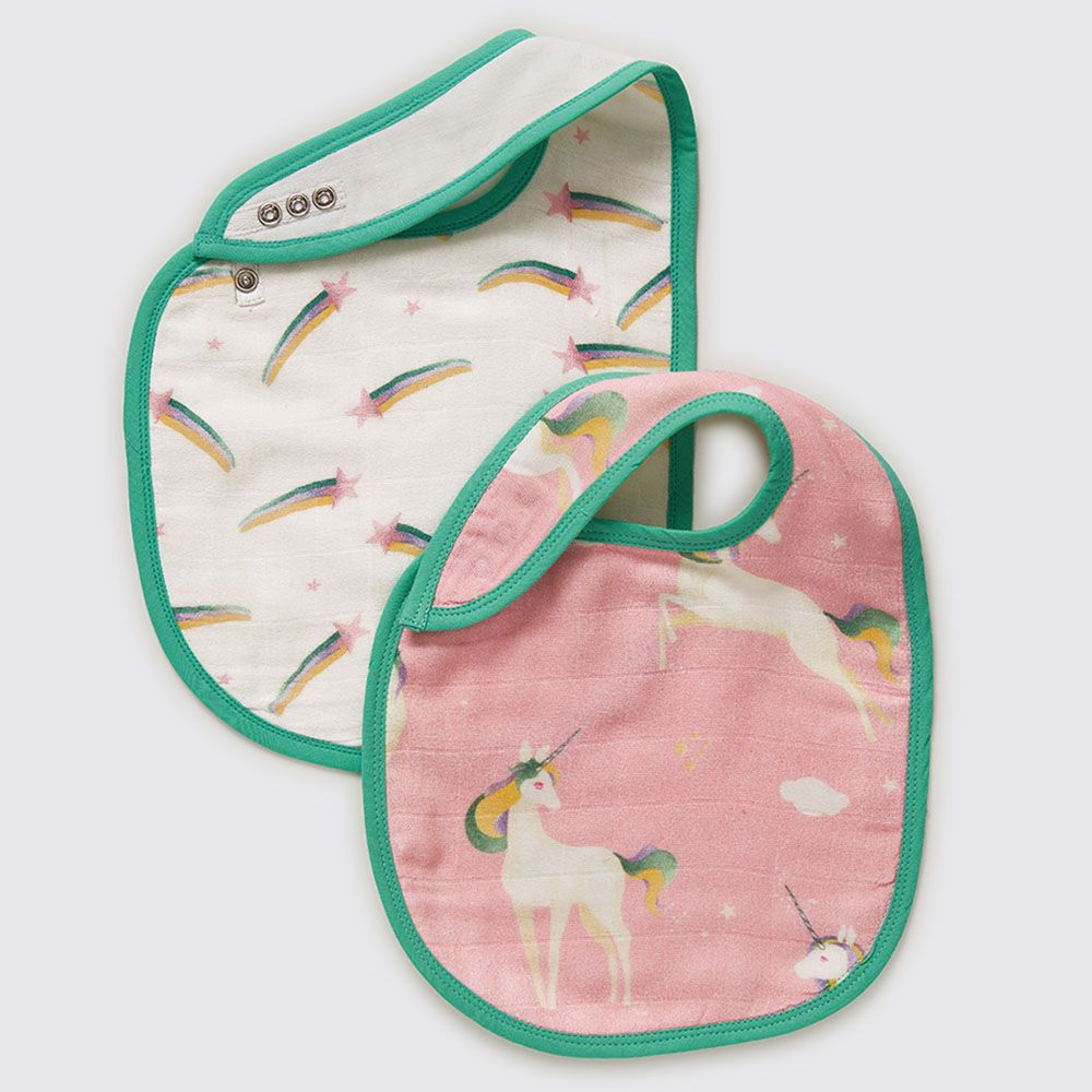 Little West Street Unicorns Organic Bib Set-2pcs-Pink/Green