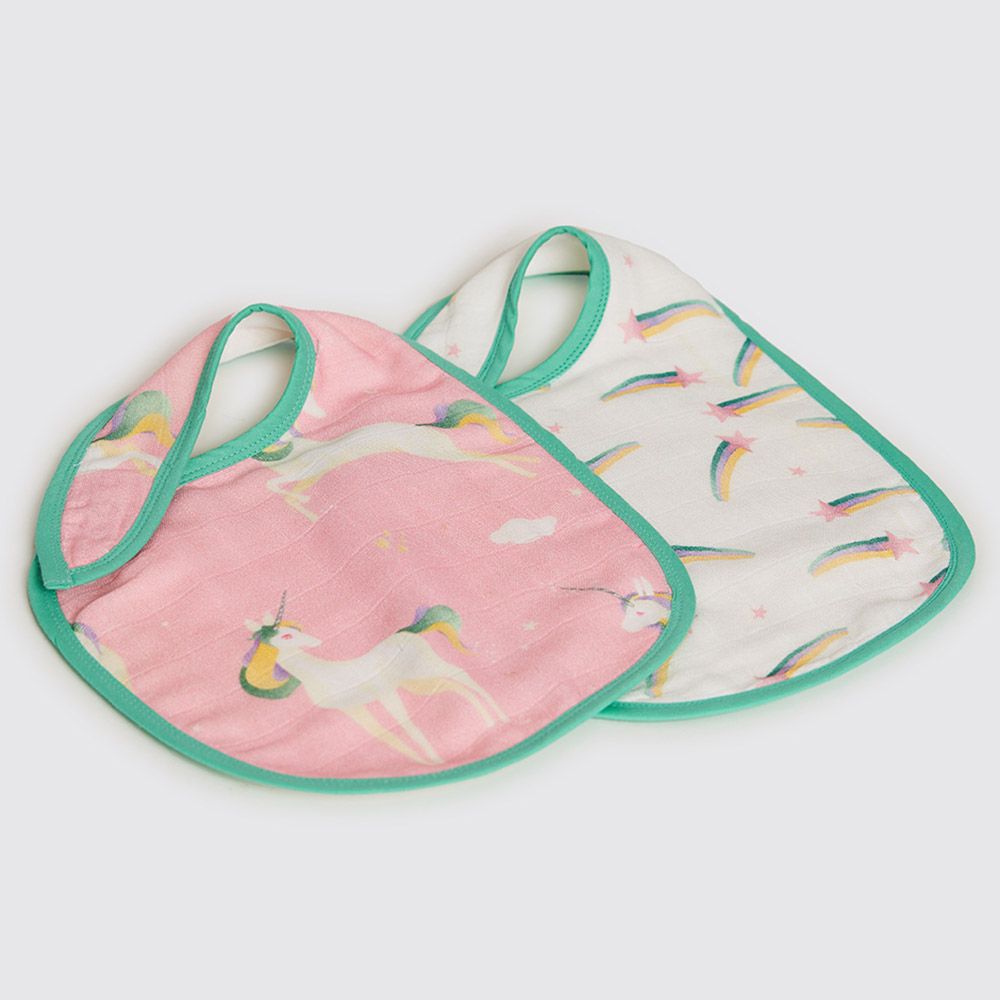 Little West Street Unicorns Organic Bib Set-2pcs-Pink/Green