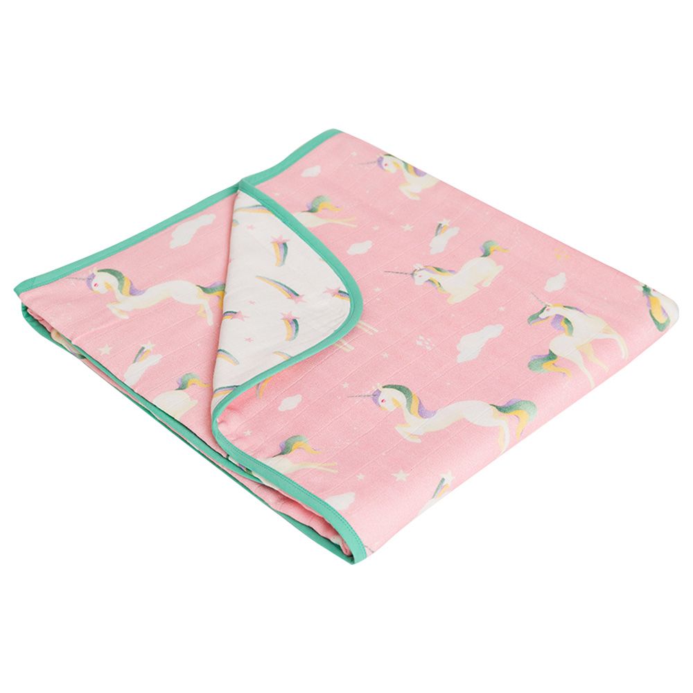 Little West Street - Unicorns Reversible Blanket - Pink