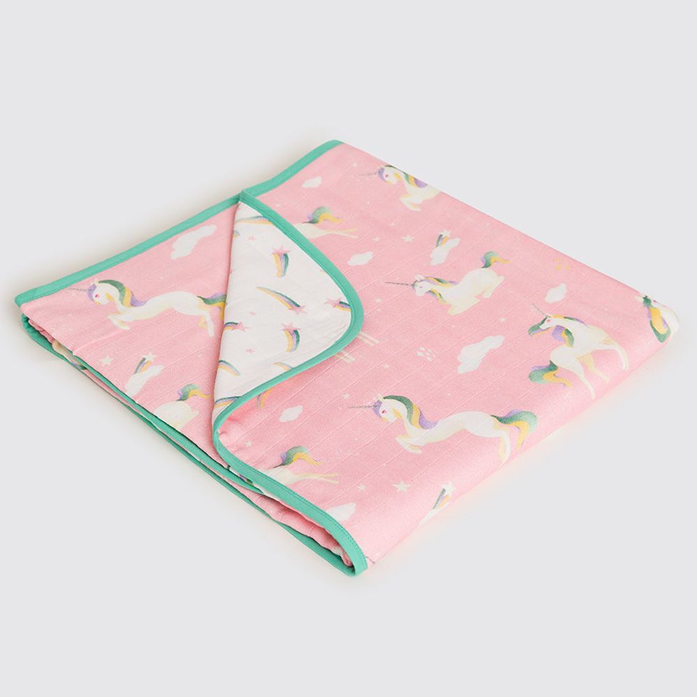 Little West Street - Unicorns Reversible Blanket - Pink