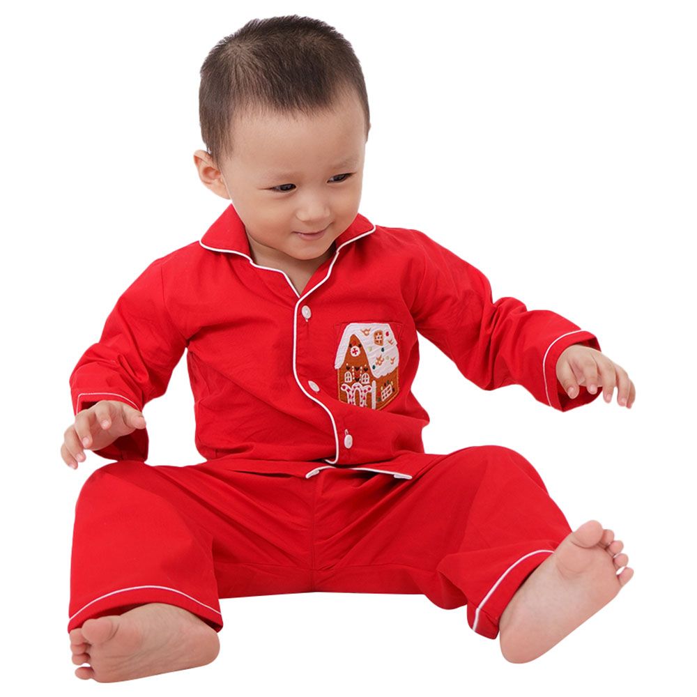 Little West Street - Gingerbread House Pajama Set - Red