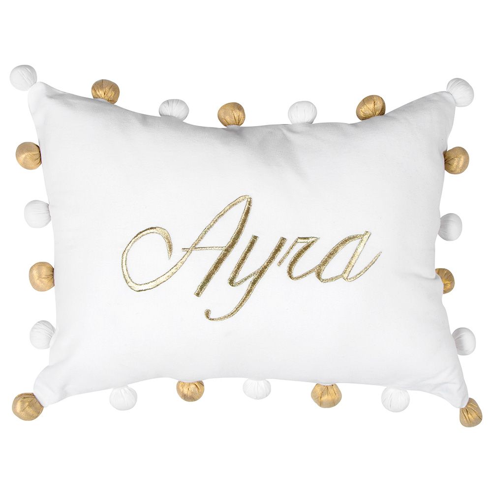 Little West Street - Christmas Pom Pom Pillow - White/Gold