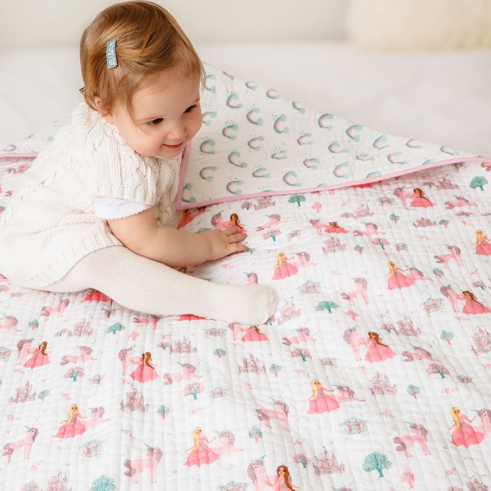 Little West Street Fairtytale Organic Reversible Quilt Pink