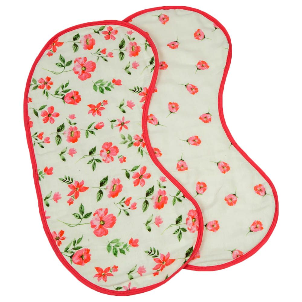 Little West Street - Blossoms Burp Cloth & Bib Set - Red