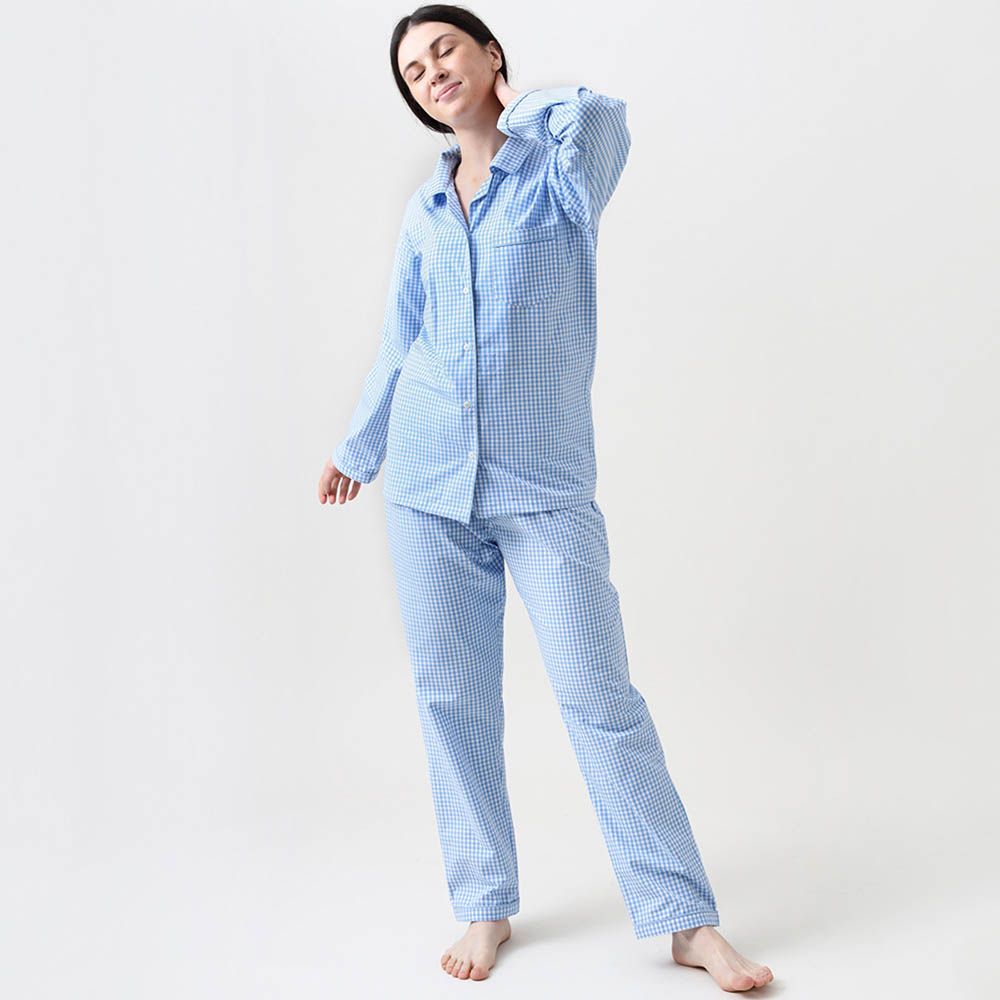 Little West Street Women Classic Blue Gingham Pajama Set