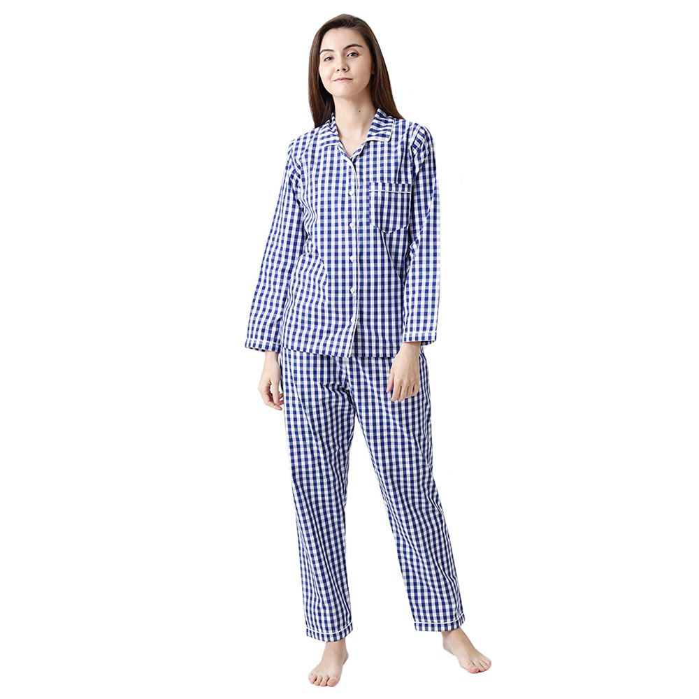 Little West Street Women Classic Navy Gingham Pajama Set