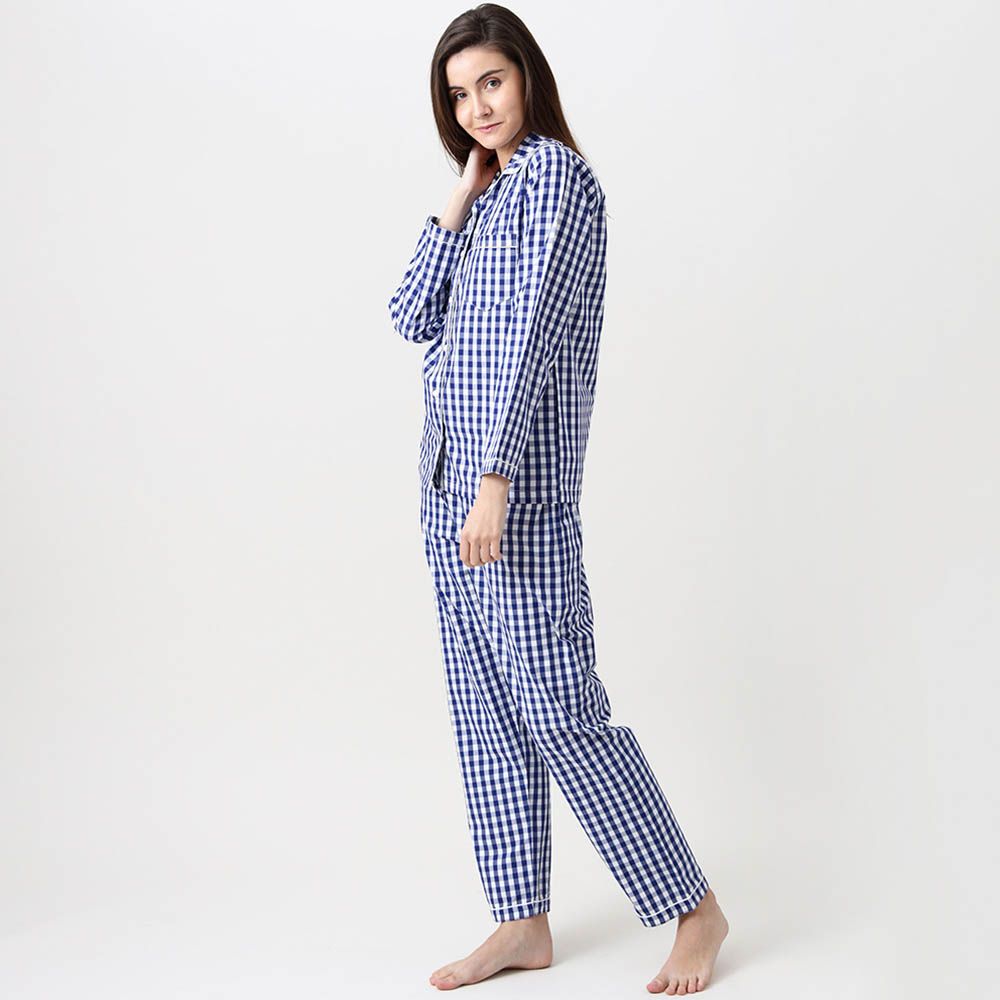 Little West Street Women Classic Navy Gingham Pajama Set