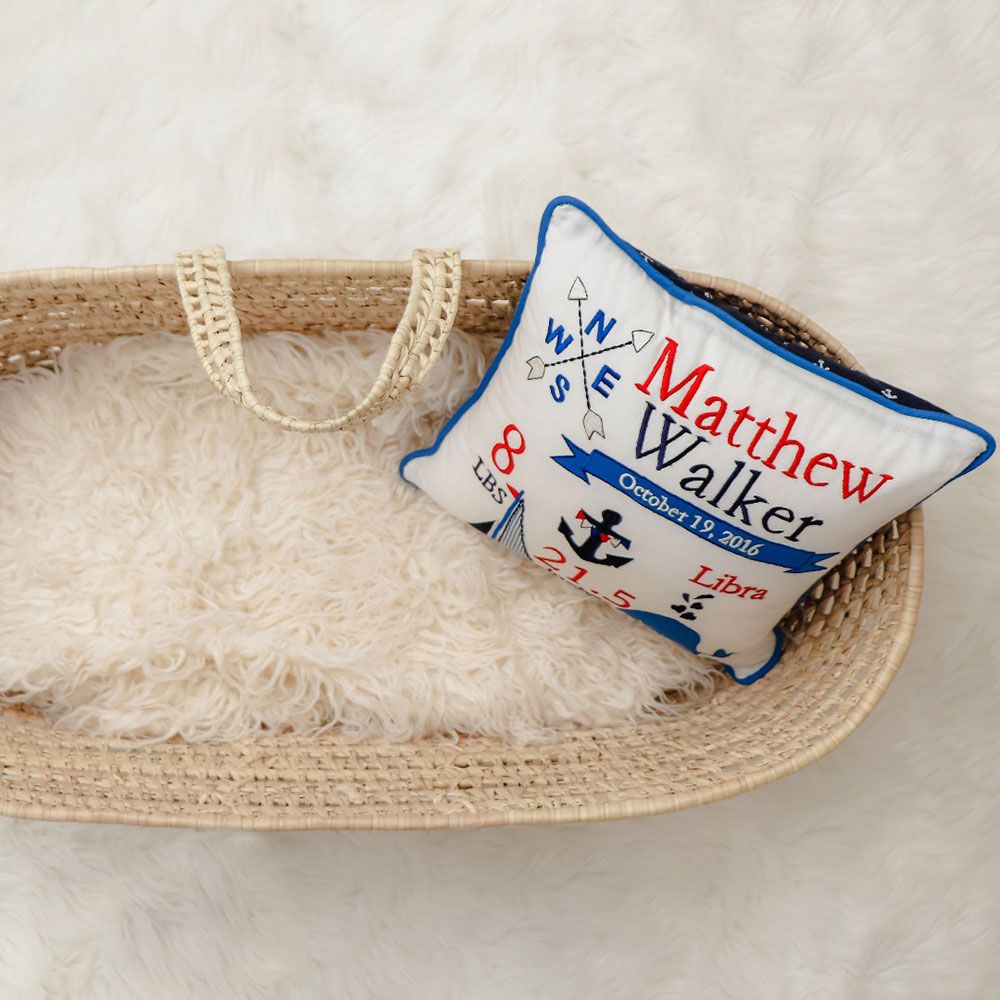 Little West Street - Nautical Birth Statistic Personalised Pillow