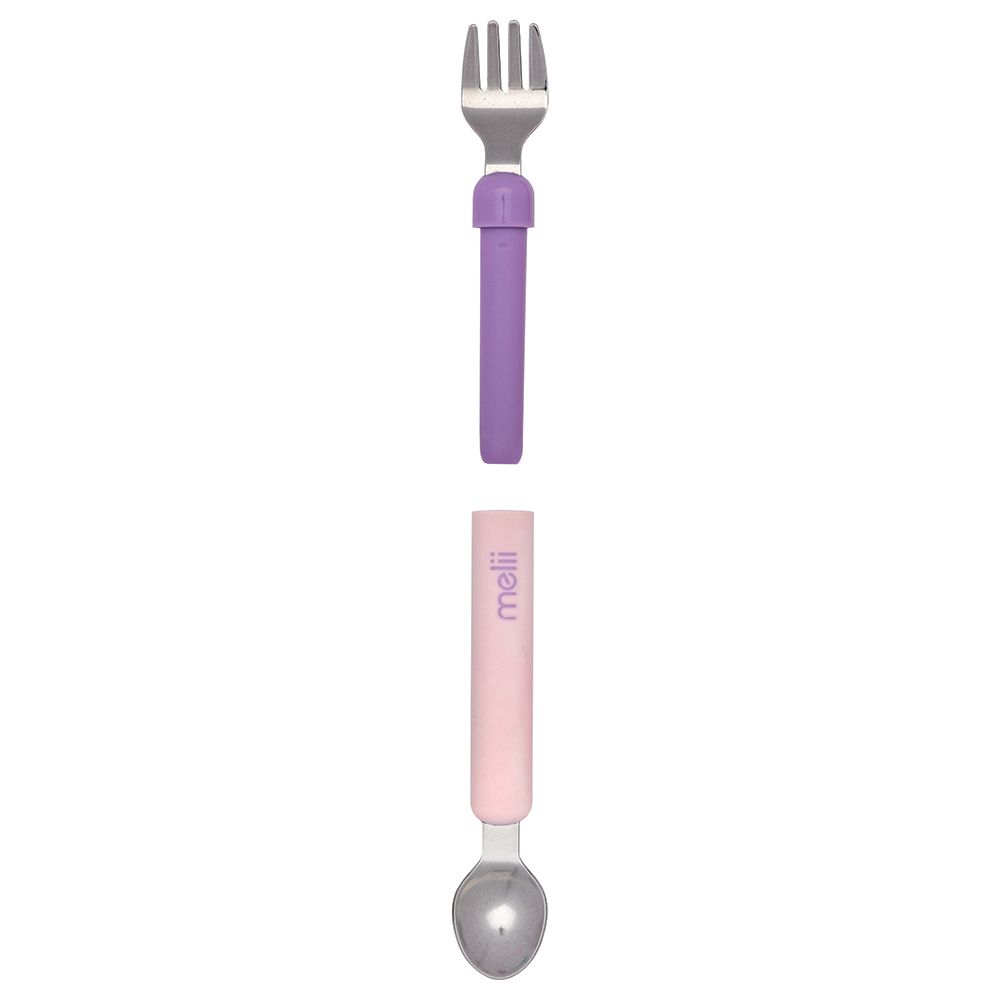 Melii - Detachable Spoon & Fork w/ Carrying Case - Pink/Purple