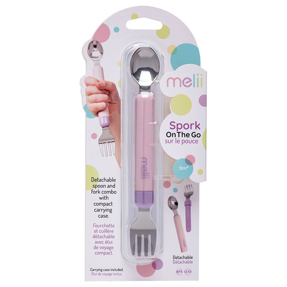 Melii - Detachable Spoon & Fork w/ Carrying Case - Pink/Purple