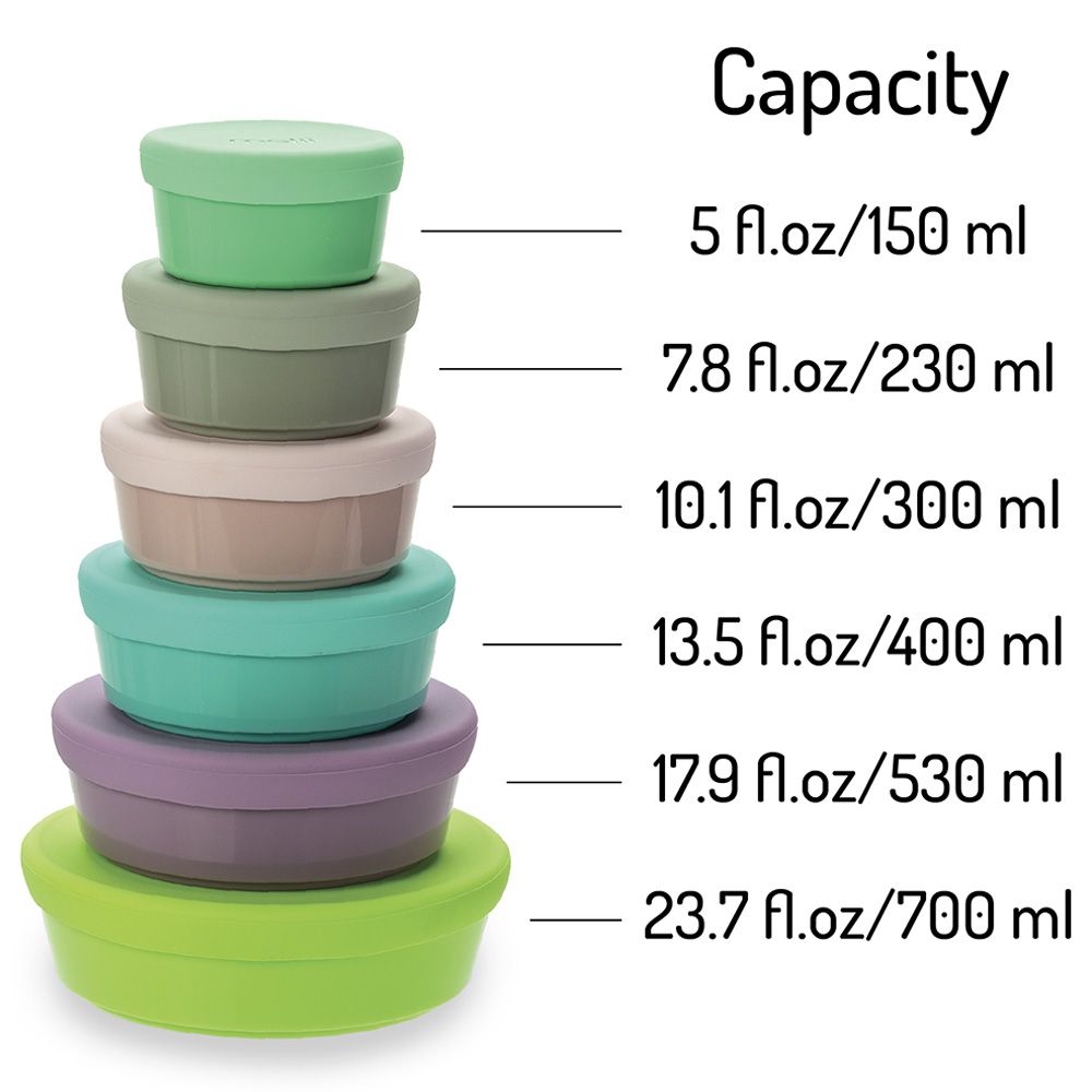 Melii - Stacking & Nesting Containers w/ Silicone Lids - 6pc