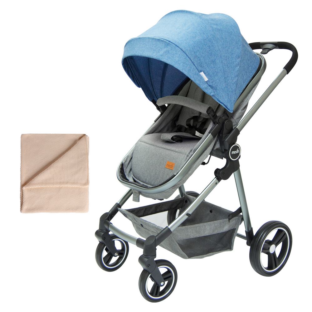 Moon - 2-in-1 Stroller & Cellular Baby Blanket - Blue & Beige