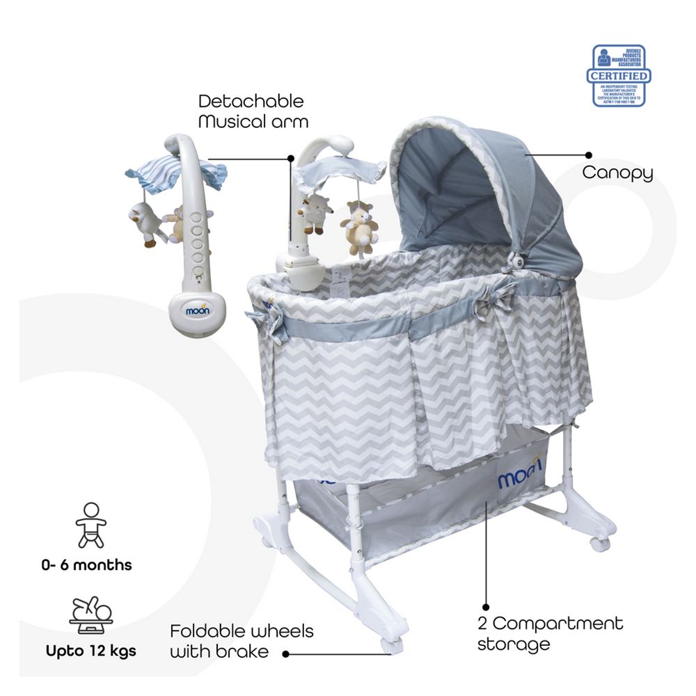 Moon - 4-in-1 Convertible Bassinet & Wedge Pillow - Grey