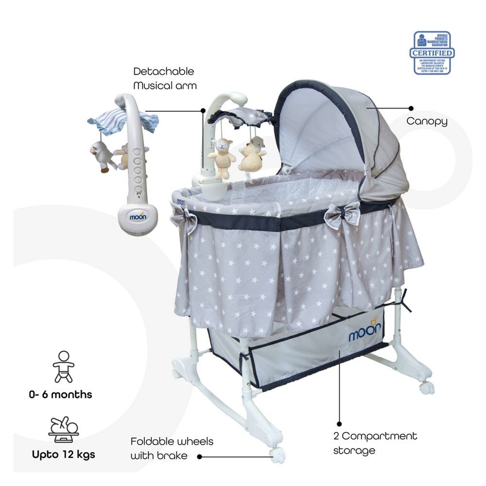 Moon - 4-in-1 Convertible Bassinet & Wedge Pillow - Dark Grey