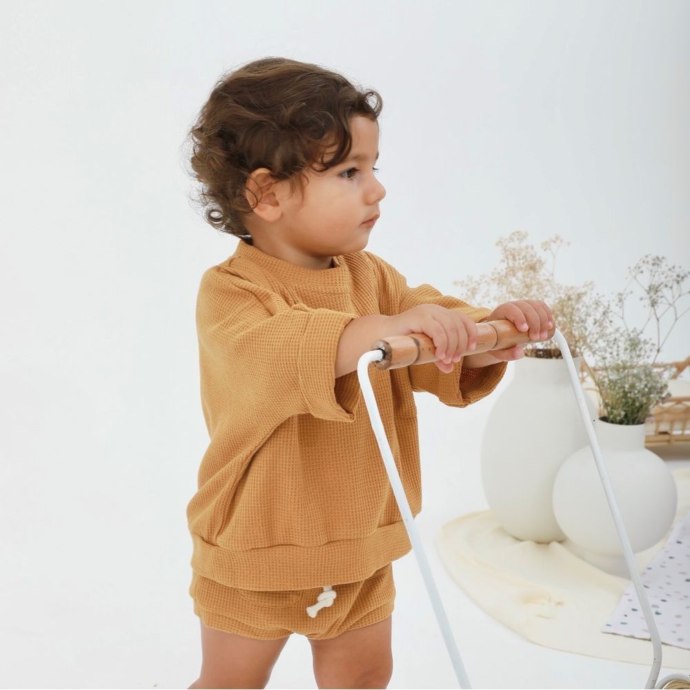 Mon.Amelissa - 2pc-Set - Babys Waffle Outfit - Toffee