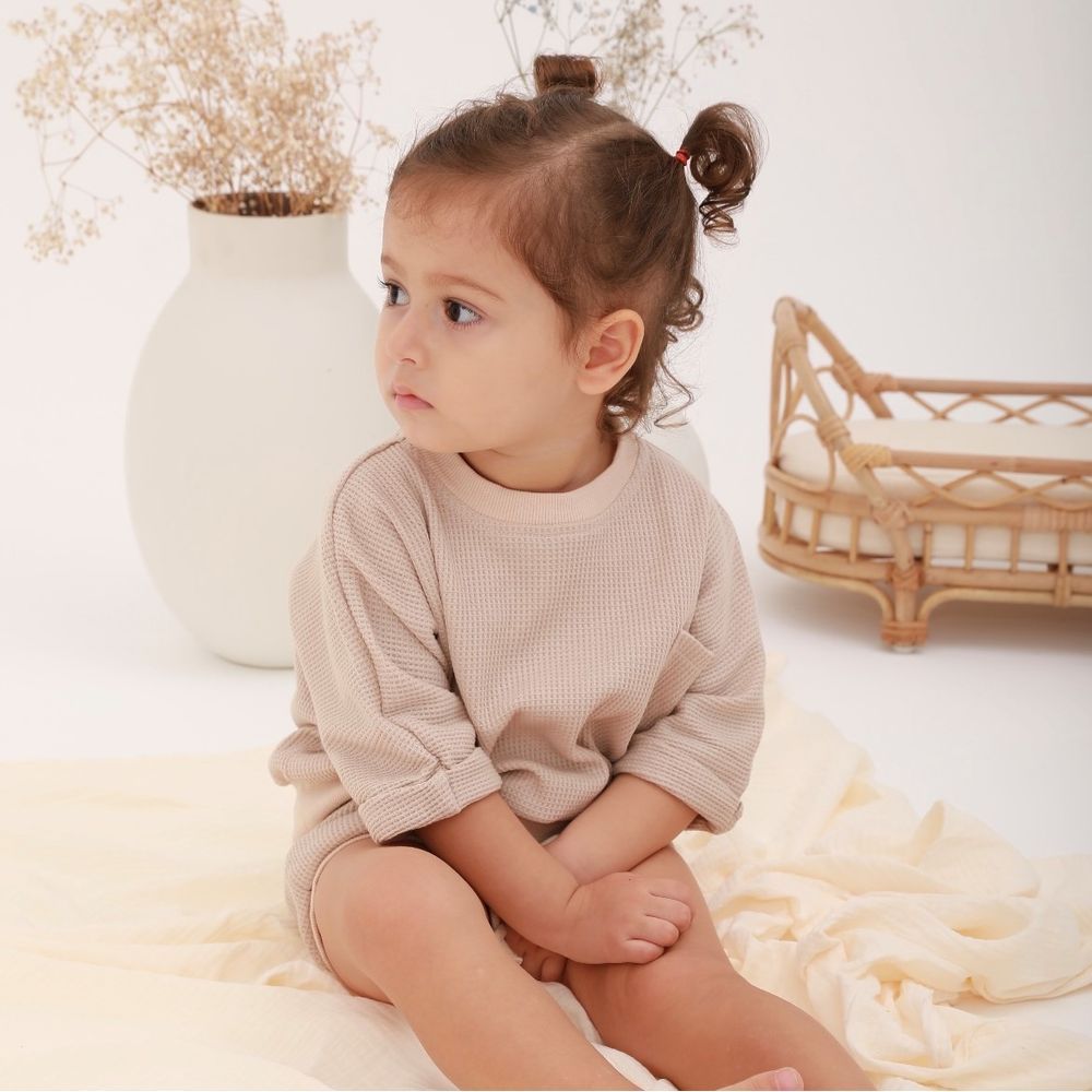 Mon.Amelissa - 2pc-Set - Babys Waffle Outfit - Almond