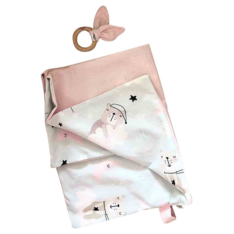 Mon.Amelissa - Baby Blanket Muslin Cotton 70cm - Pink Bears