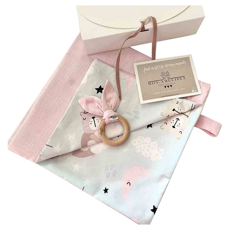 Mon.Amelissa - Baby Blanket Muslin Cotton 70cm - Pink Bears